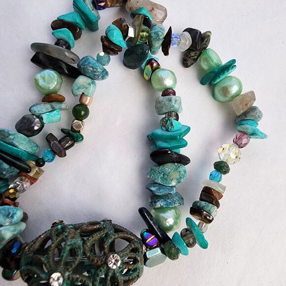 Handmade Artisan Genuine Turquoise Blue pearl Chrysacolla boho beach necklace - Picture 11 of 12